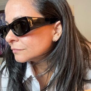 Saint Laurent Rectangular Acetate Sunglasses with gold hardware